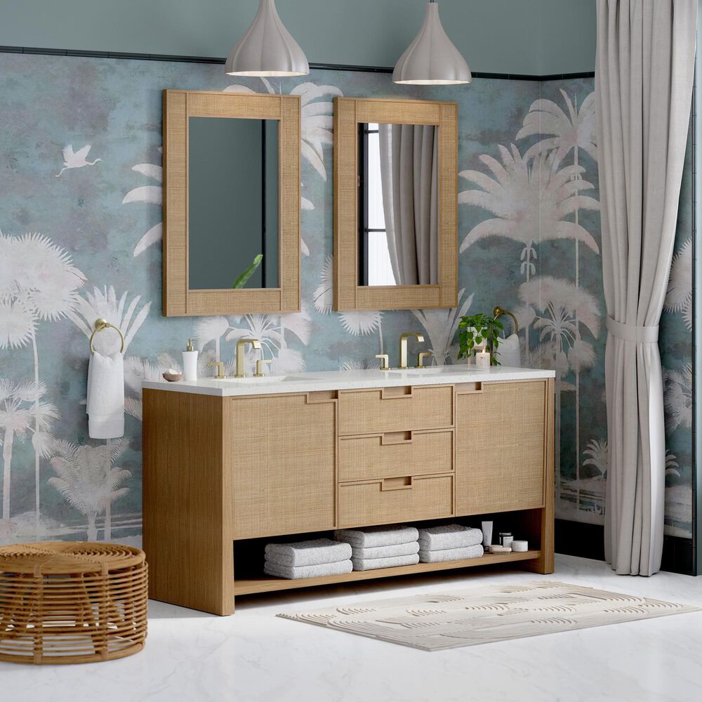 James Martin Vanities Solene 72&quot; Double Bathroom Vanity in Seaside Oak with 3 cm Lime Delight Quartz Top and Rectangular Sinks, , large