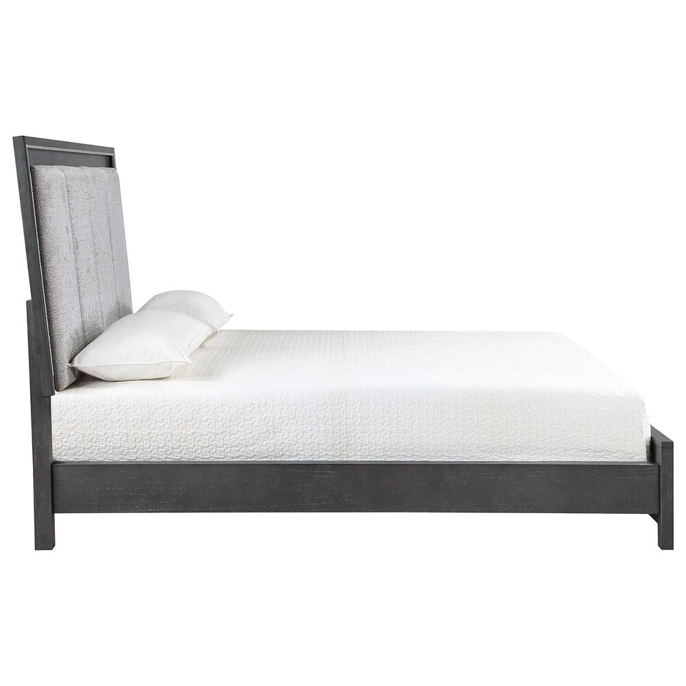 New Heritage Design Odessa Queen Upholstered Bed with Two Nightstands in Charcoal and Silver, , large