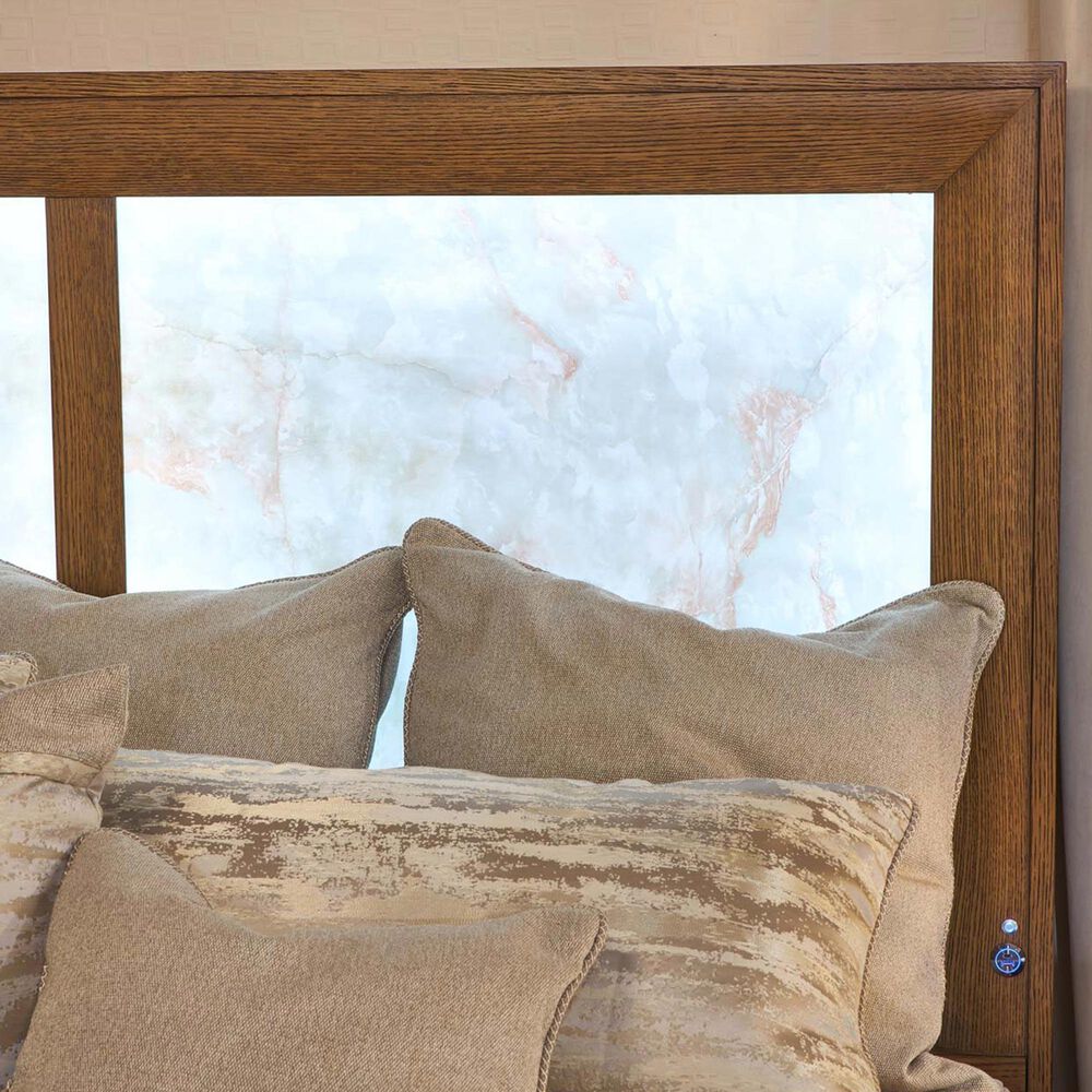 Vista Haus Portrait Queen Panel Bed with LED Lights in Sienna Brown and Creamy Peach, , large