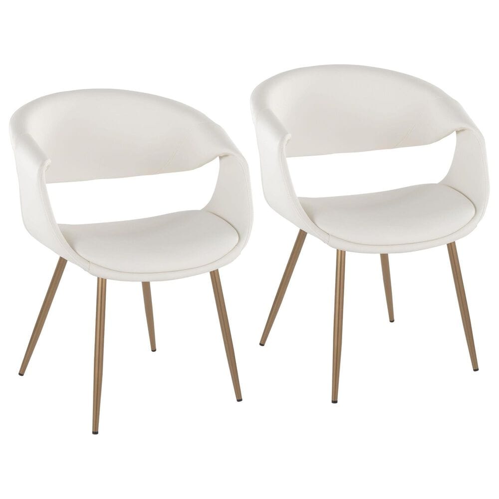LumiSource Curvo Contemporary Upholstered Chair in Antique Copper Metal and White Faux Leather by LumiSource - Set of 2, , large