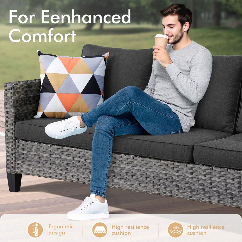 HOMLUX 7-Piece Rattan Sectional Set w/ Sofa + Footrests + Chairs, Black, , large