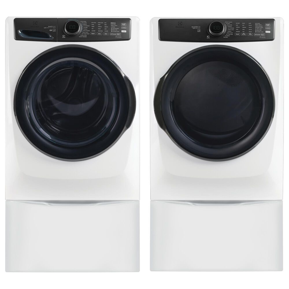 Electrolux 700 Series 4.5 Cu. Ft. Front Load Washer with Smartboost and 8.0 Cu. Ft. Electric Dryer with 2x Luxury-Glide Pedestal with Spacious Storage Drawer in White, , large