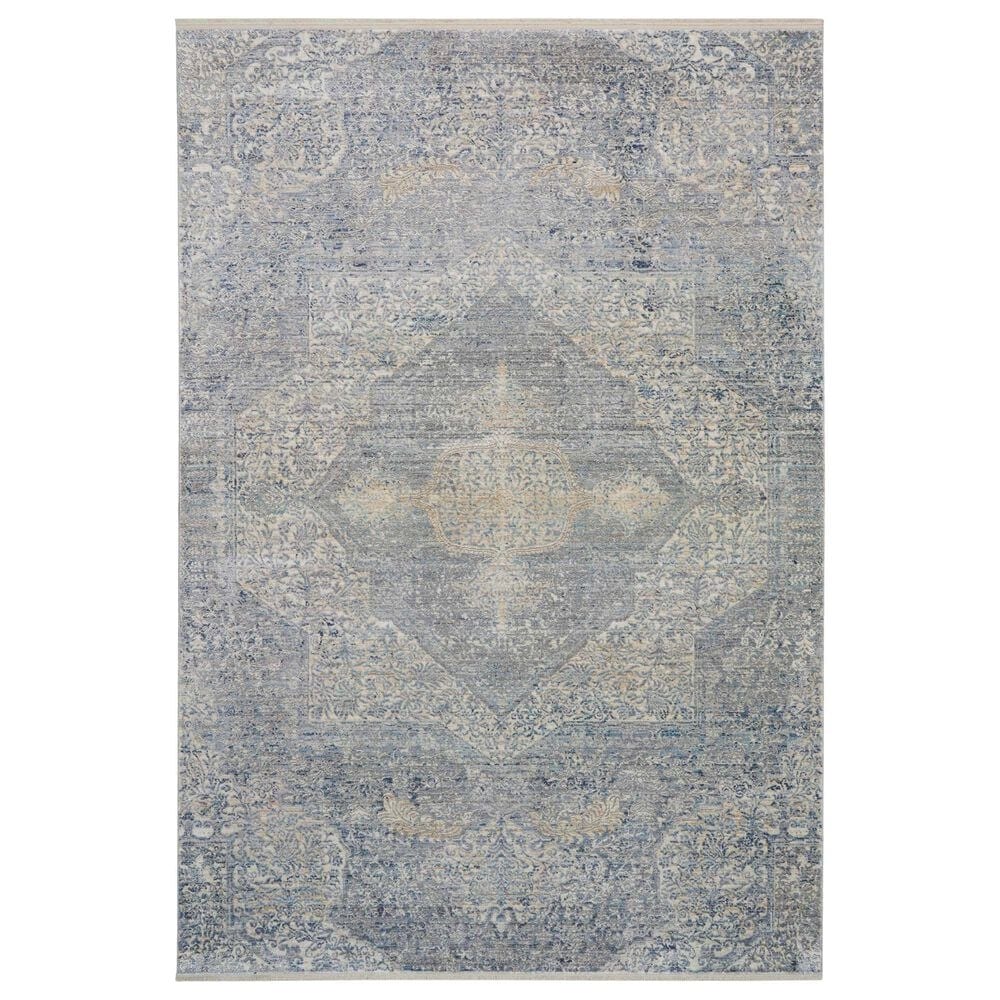 Nourison Lustrous Weave LUW04 3"10" x 5"10" Blue and Grey Area Rug, , large