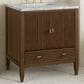 James Martin Myrrin 30" Single Bathroom Vanity in Mid-Century Walnut with 3 cm Carrara Marble Top and Rectangular Sink, , large