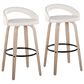 LumiSource Grotto Swivel Bar Stool with White Faux Leather Upholstery in Whitewashed Wood and Black (Set of 2), , large