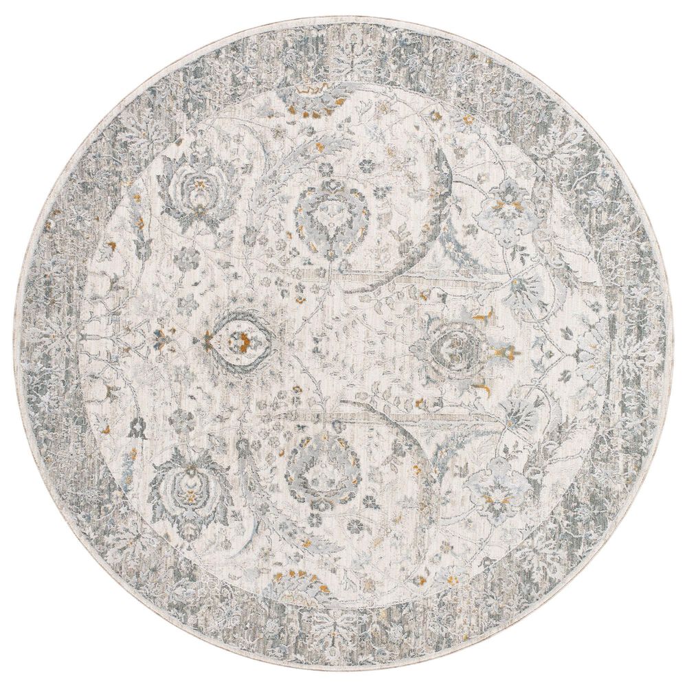 Surya Dresden White, Medium Gray, Gray, Light Slate, Denim and Mustard 7"10" Round Area Rug, , large
