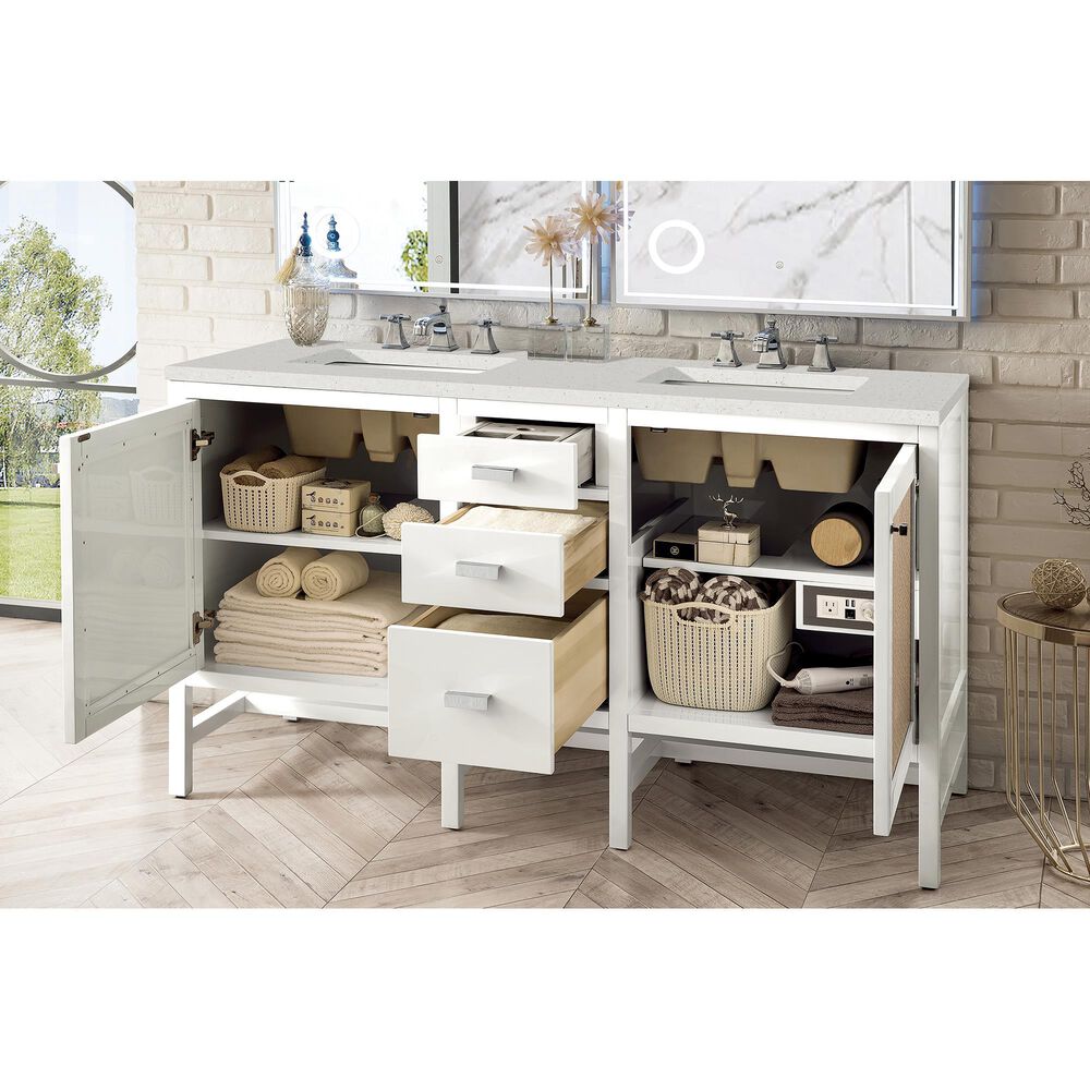 James Martin Vanities Addison 60&quot; Double Bathroom Vanity in Glossy White with 3 cm Lime Delight Quartz Top and Rectangular Sinks, , large