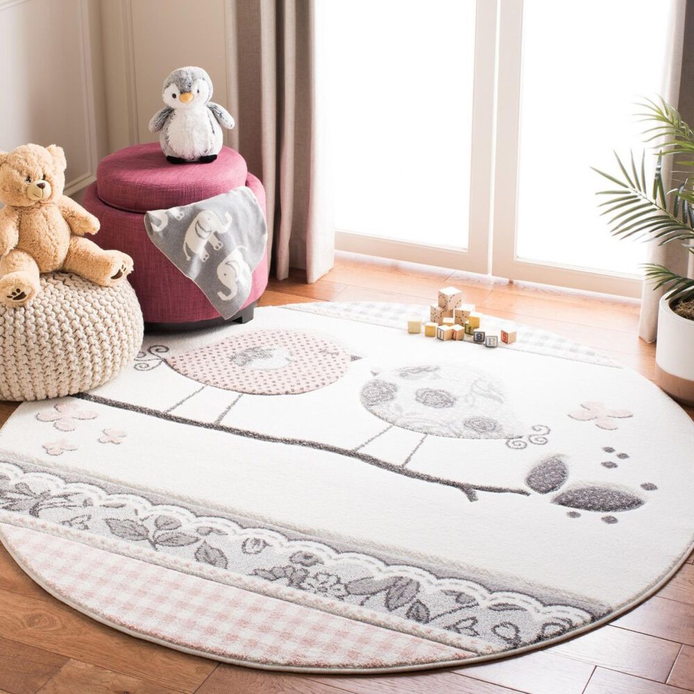 Safavieh Carousel CRK153 3&#39; Round Pink and Ivory Kids  Area Rug, , large