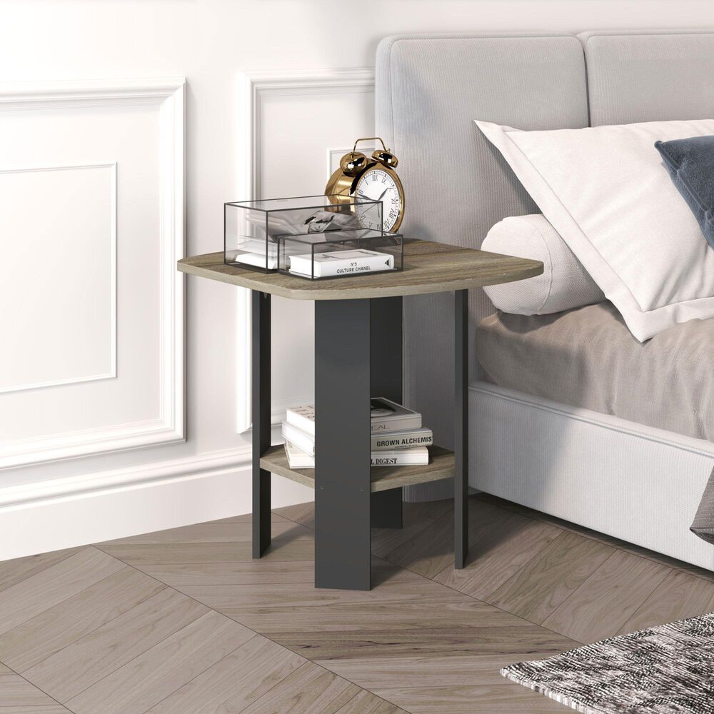 HOMLUX 1-Shelf End Table in French Oak and Black, , large