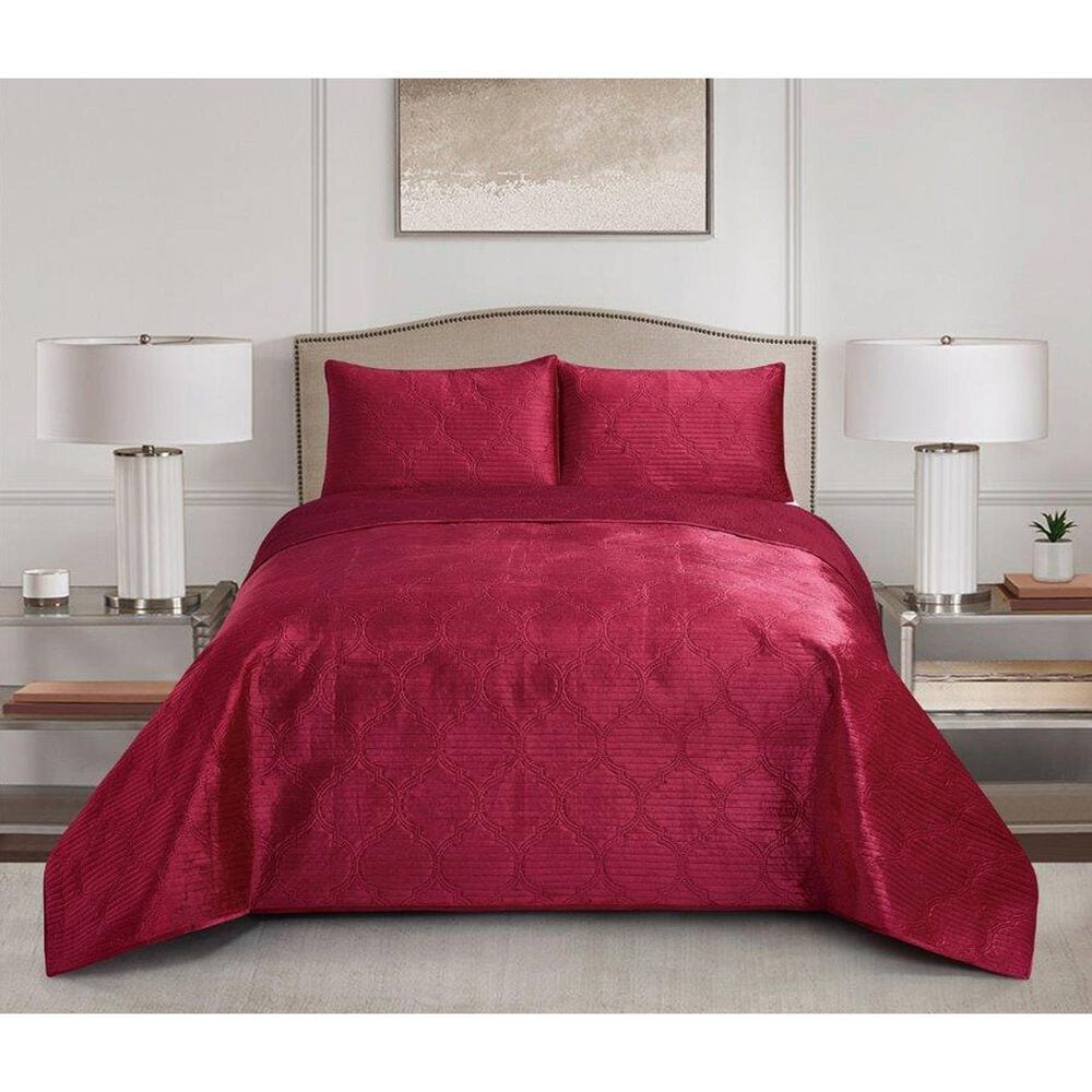 Duke Imports Virah Bella Micromink 3-Piece Full/Queen Quilt Set in Burgundy Tetra, , large