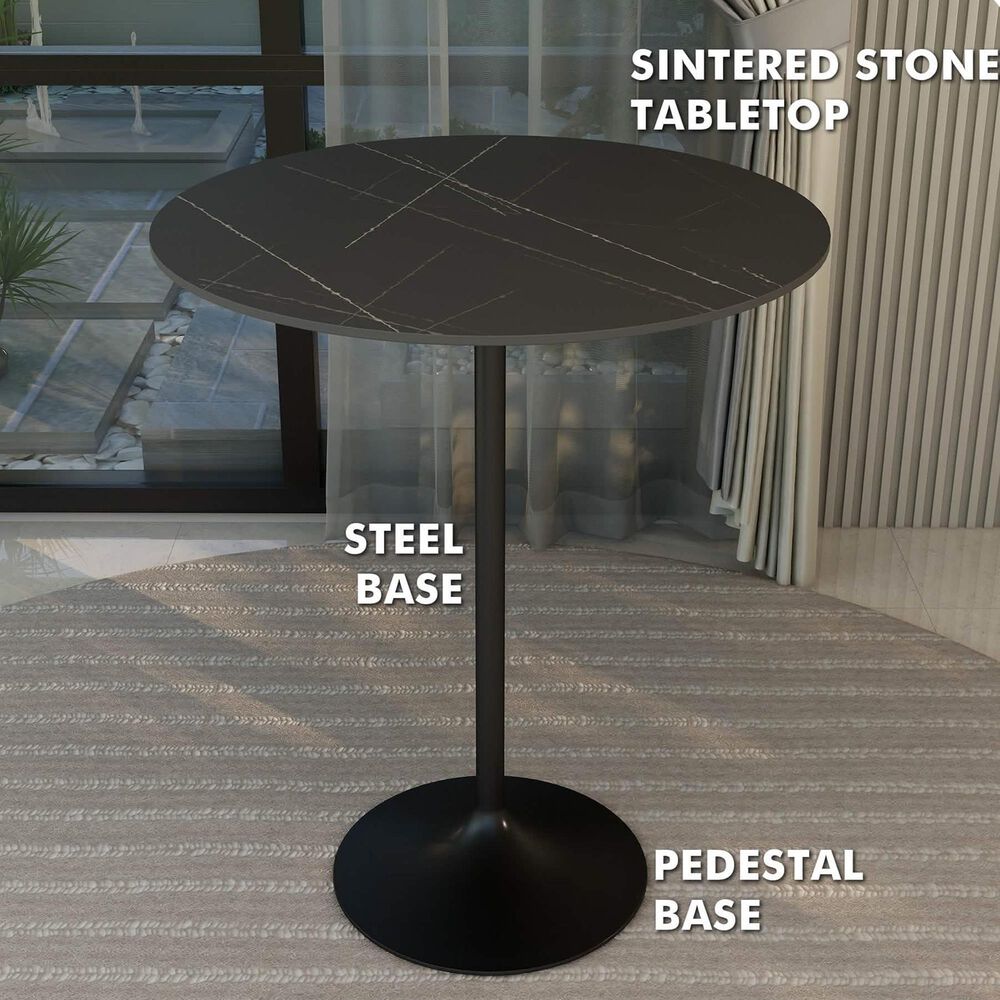 Leisuremod Verve 36&quot; Round Bar Height Dining Table with Sintered Stone Top in Black - Table Only, , large