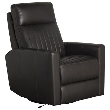 Barcalounger Vintage Leather Swivel Glider Recliner with Power Headrest in Matteo Smokey Gray, , large