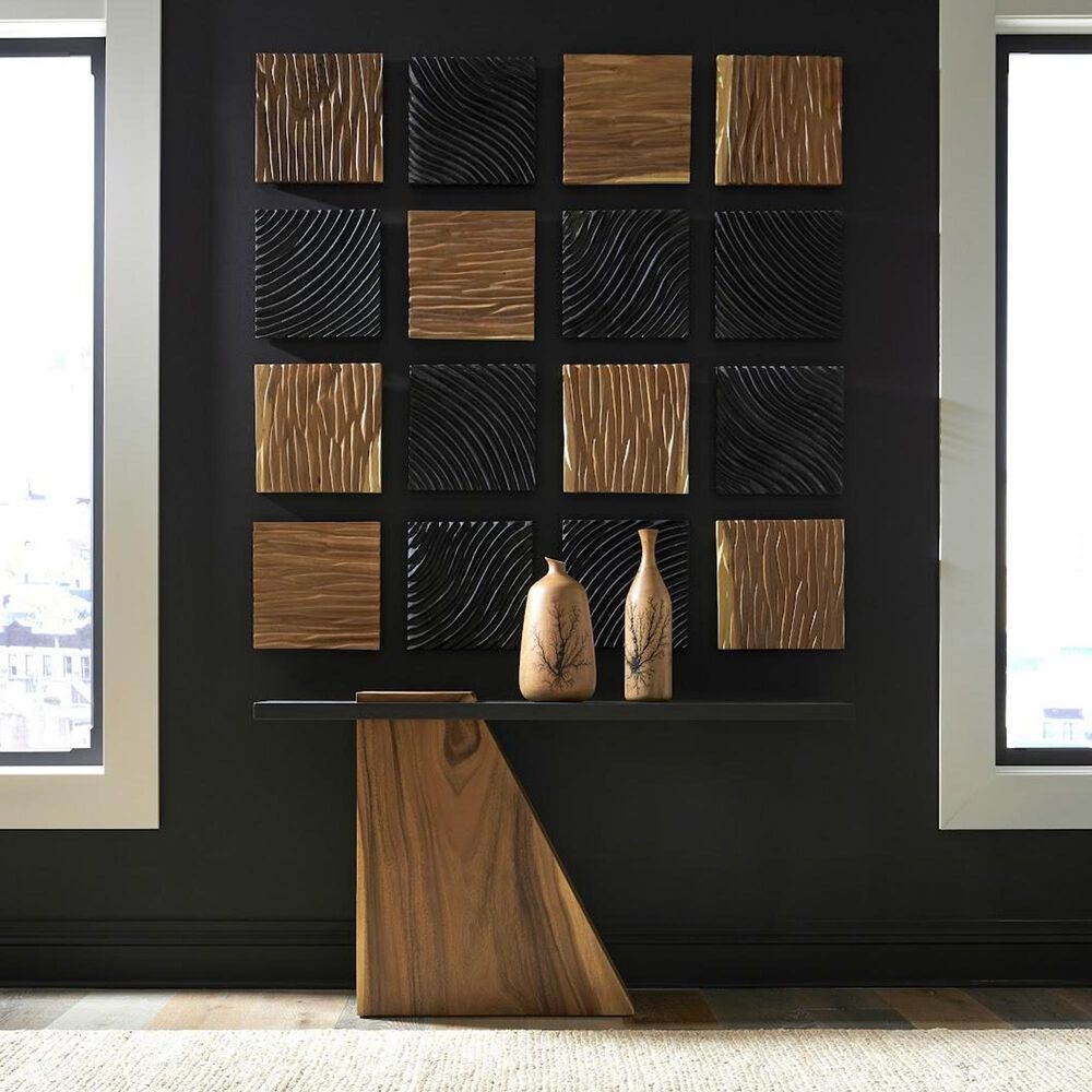 TimberHaus Slant Console Table in Natural and Black, , large