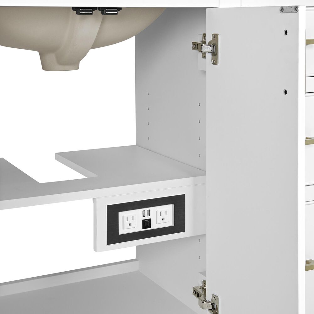 37B Lucerne 48" Single Bathroom Vanity in Bright White with Marble Top and Backsplash, , large