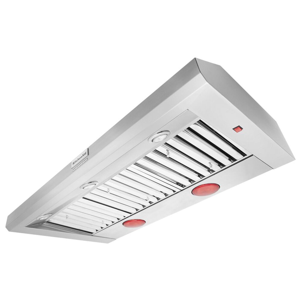 KitchenAid 48" Commercial Style Wall Mount Canopy Range Hood with Two Food Warming Lamp in Stainless Steel, , large