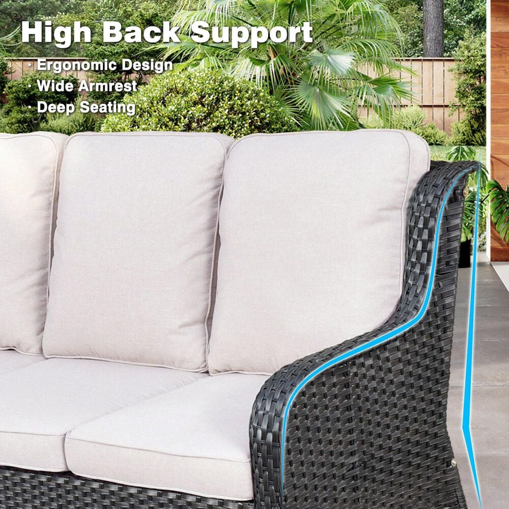 HOMLUX 5-Piece Patio Furniture Set with Chairs and Ottomans, High Back Outdoor Sofa Set, Brown Rattan in Beige, , large