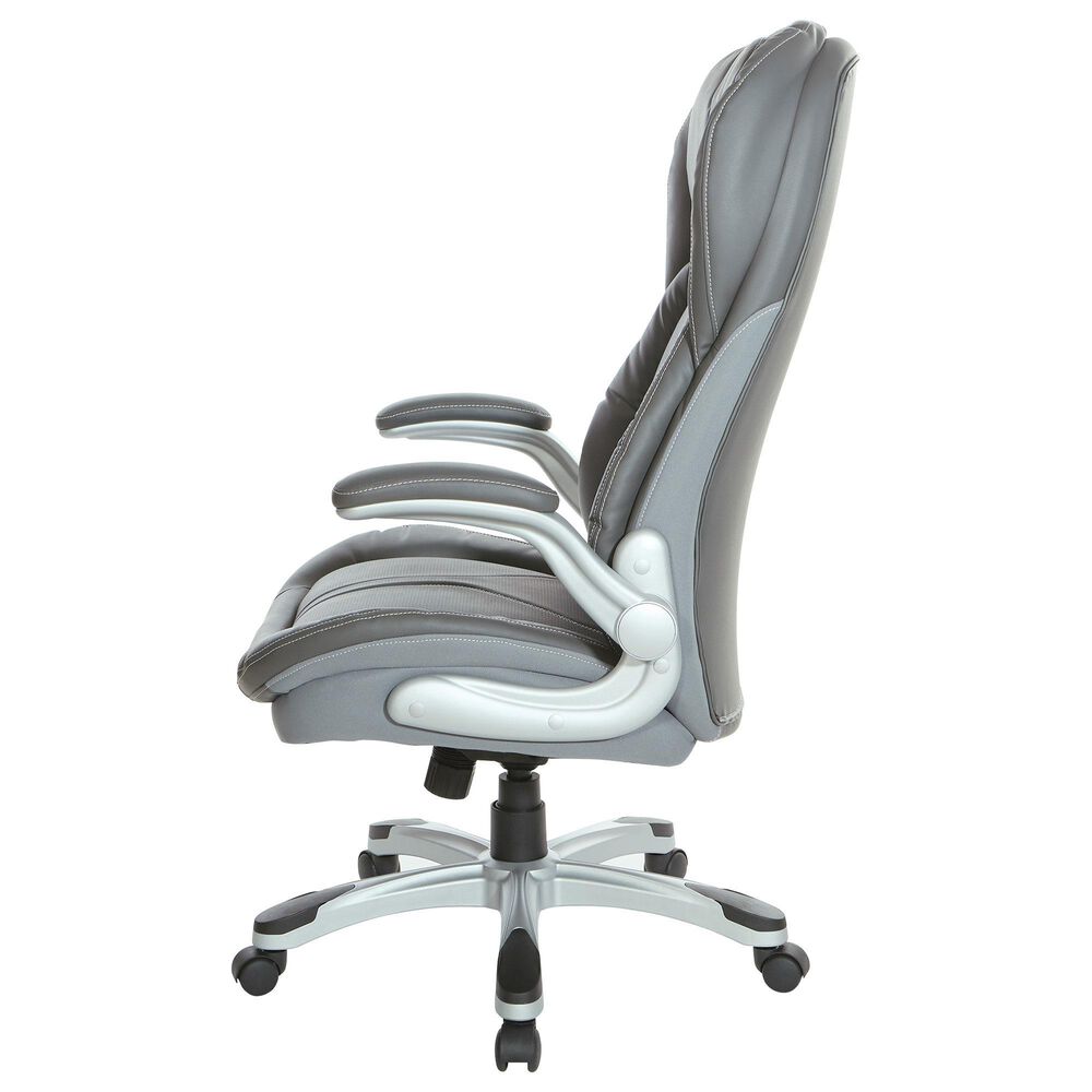 OSP Home Deluxe Bonded Leather Executive Chair with Gray Cushion with Silver Finish, , large