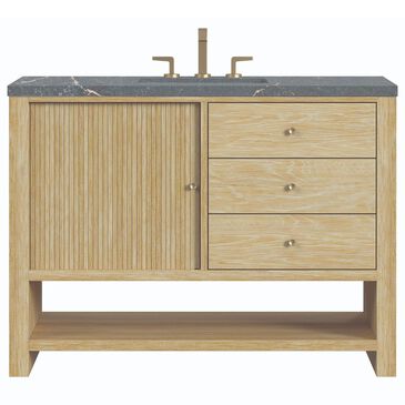 James Martin Vanities Marigot 48" Single Bathroom Vanity in Sunwashed Oak with 3 cm Parisien Bleu Quartz Top, Rectangular Sink and FreePower Wireless Charger, , large