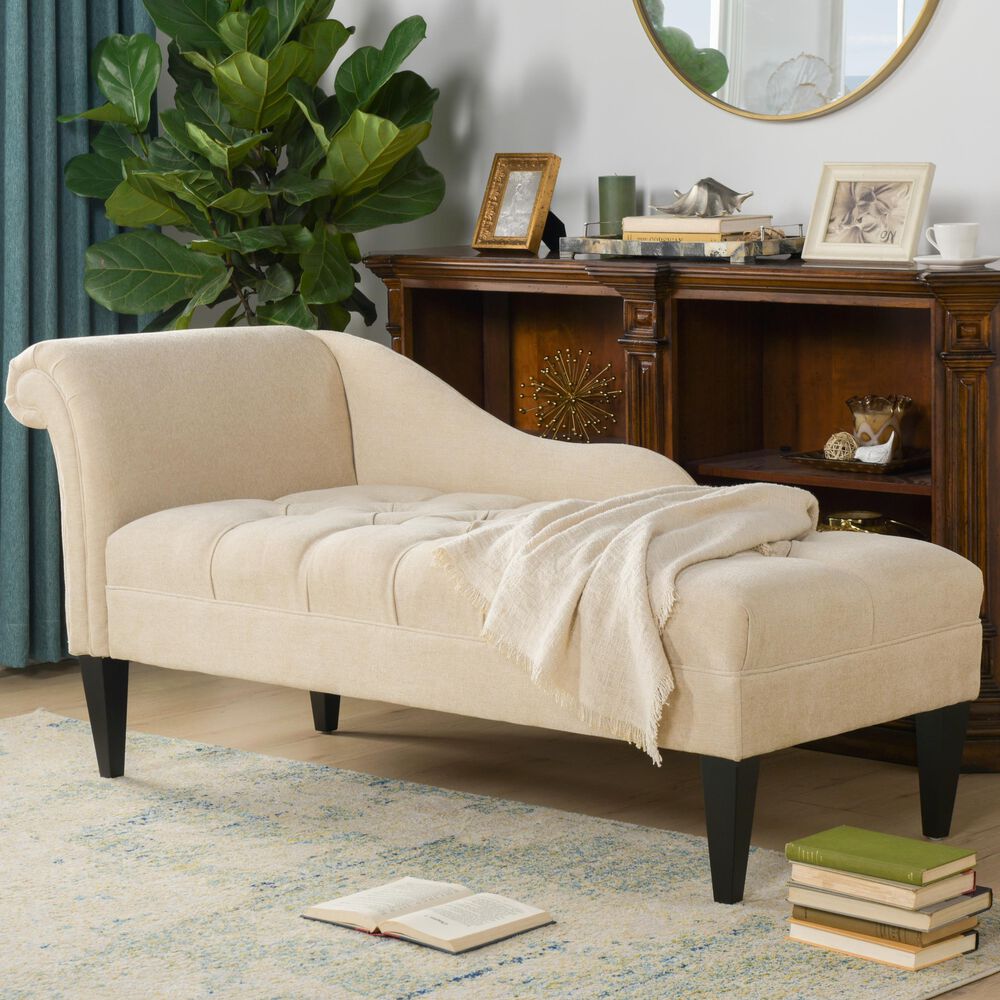 Jennifer Taylor Home Harrison Tufted Roll Arm Chaise Lounge Beige NFM