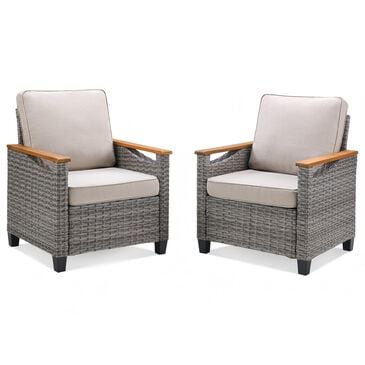 Sunwell Garden Patio Stationary Chair with Gray Frame and Wood Armrests in Beige (Set of 2), , large