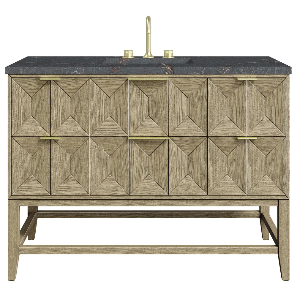 James Martin Vanities Emmeline 48&quot; Single Vanity in Pebble Oak with 3 cm Parisien Bleu Quartz Top, , large