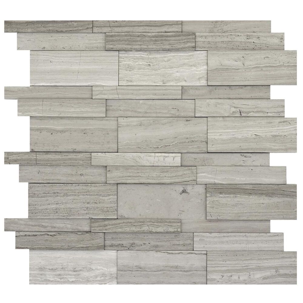 Emser Metro Gray 12" x 12" 3D Linear Honed Natural Stone Mosaic Sheet, , large