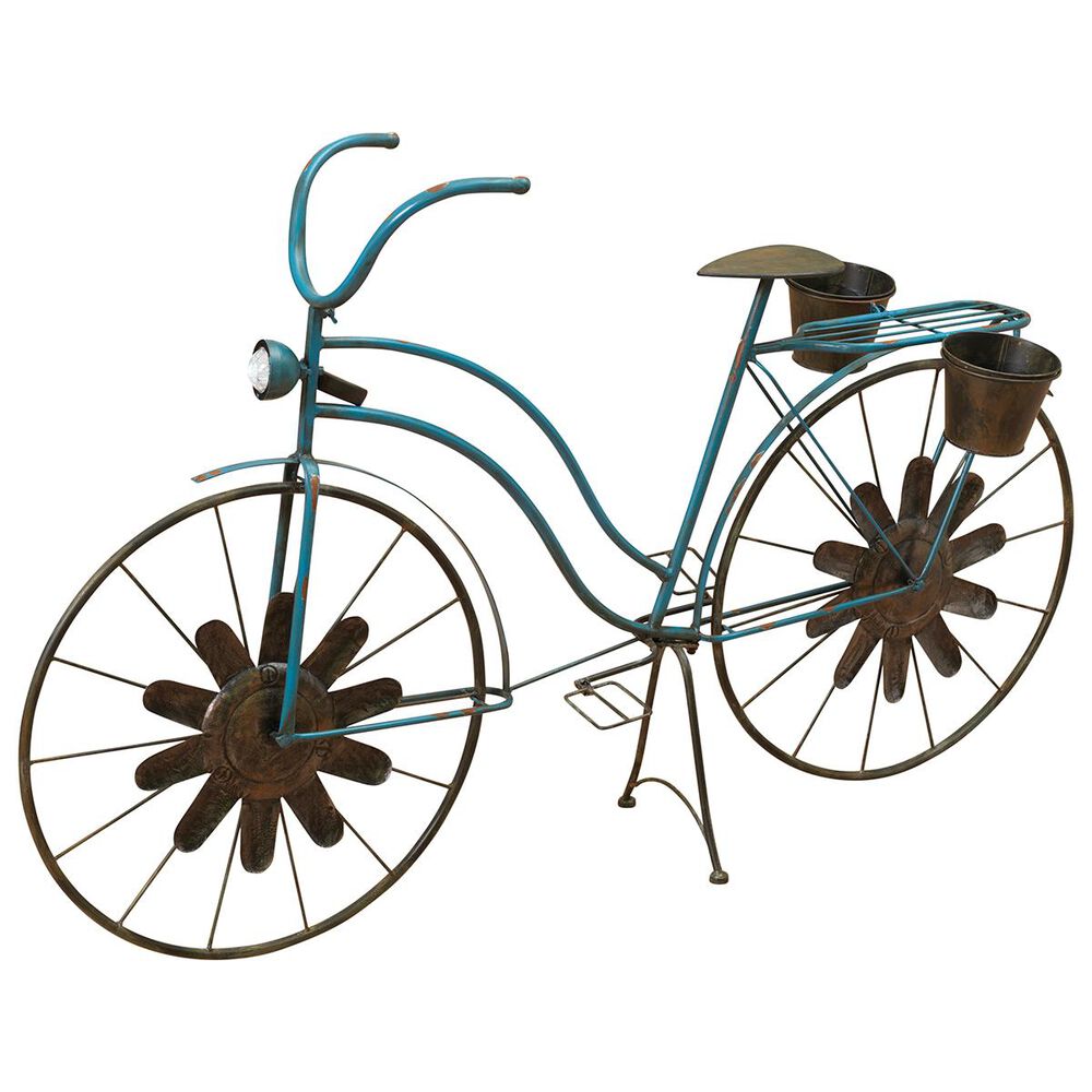 The Gerson Company 53" Solar Powered Metal Bicycle Planter in Blue, , large