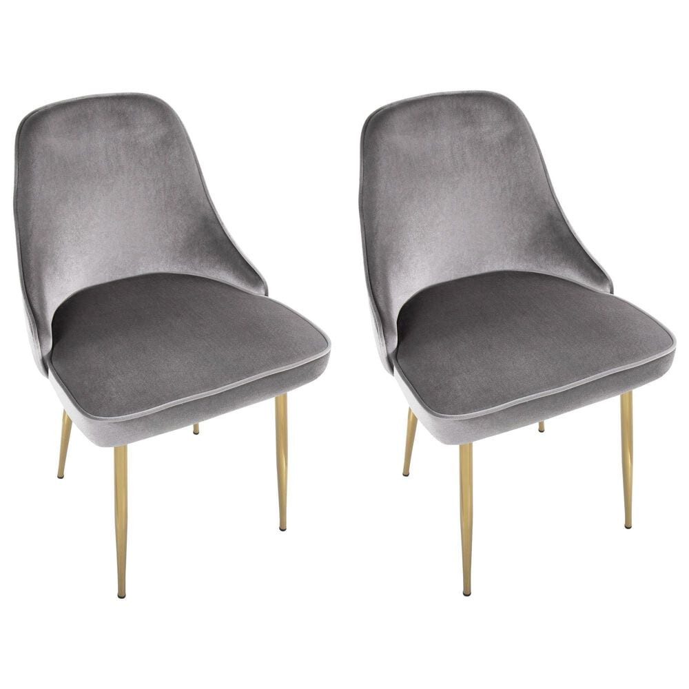 LumiSource Marcel Side Chair with Silver Velvet Cushion in Gold (Set of 2), , large
