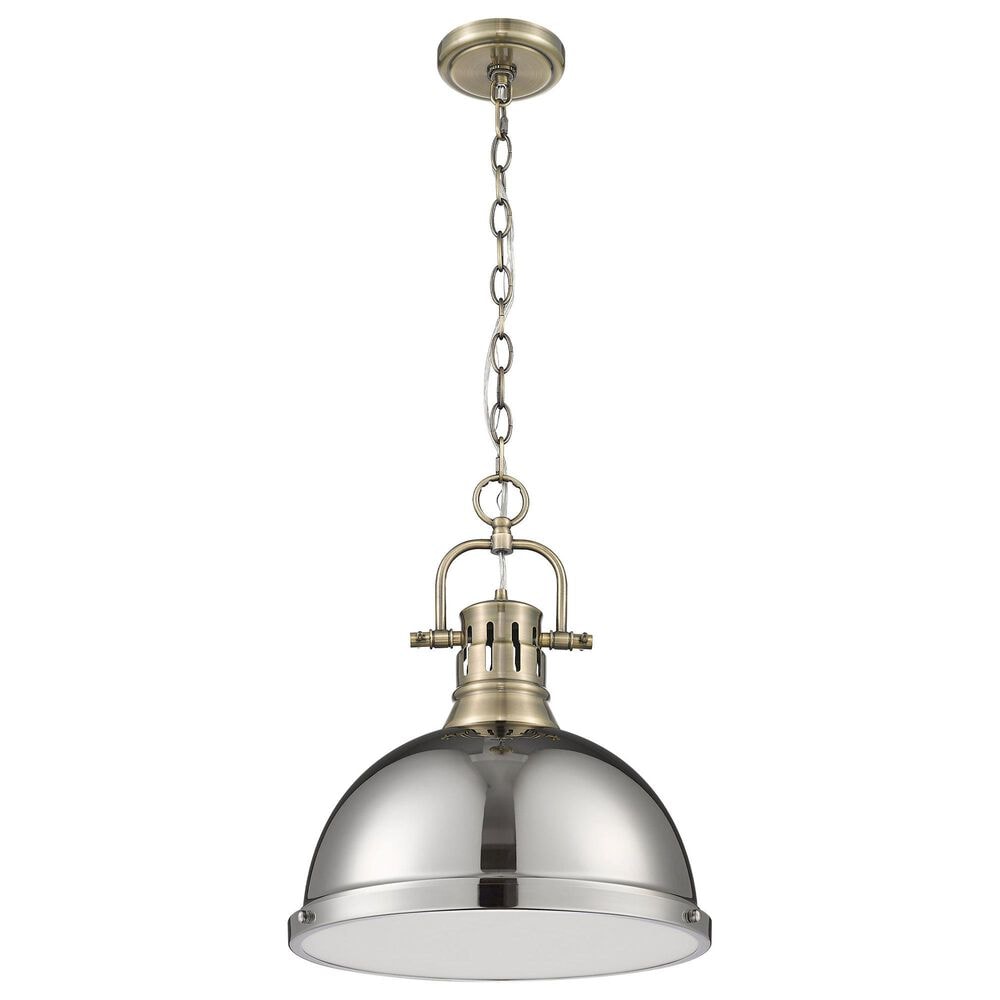 Golden Lighting Duncan 1-Light Pendant with Chain and Chrome Shade in Aged Brass, , large