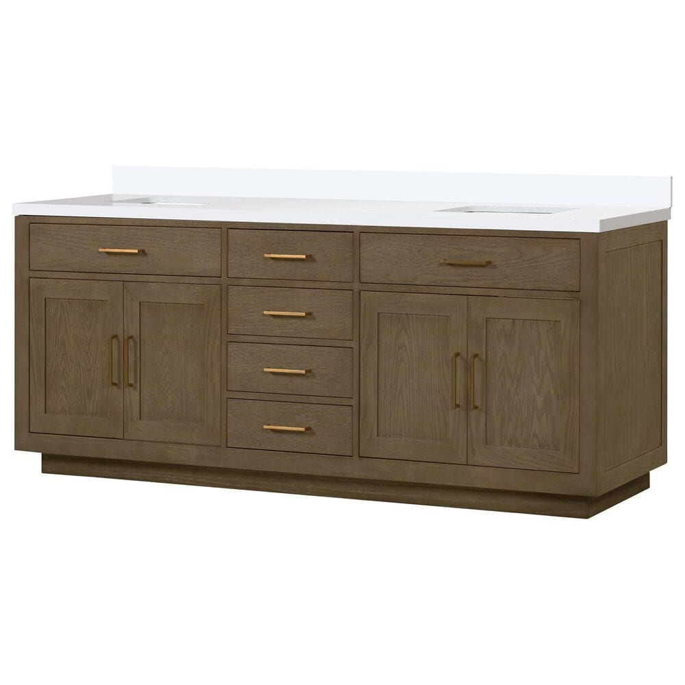 Lexora Home Abbey 84" Double Bathroom Vanity in Grey Oak with 2 cm White Quartz Top and Rectangular Sinks, , large