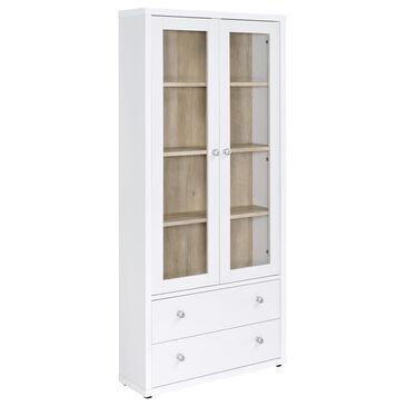 Coaster Hawthorne 4-Shelf Glass Door Tall Cabinet in White, , large