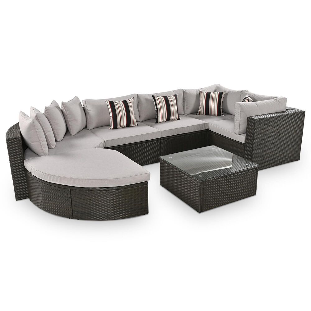 HOMLUX 7-piece Outdoor Conversation Set with Black Wicker in Light Gray, , large