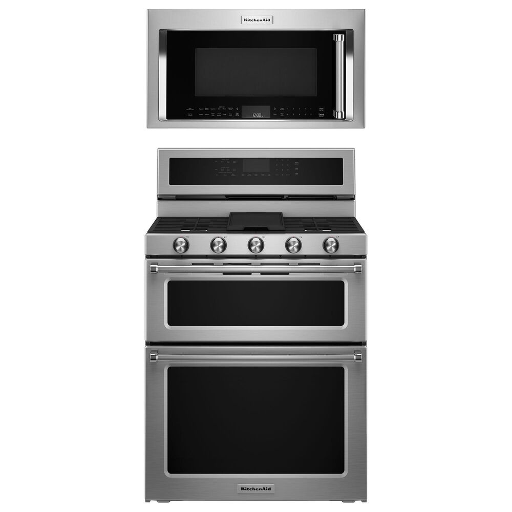 KitchenAid 2-Piece Kitchen Package with 6 Cu. Ft. Double Oven Gas Range and Microwave in Stainless Steel, , large