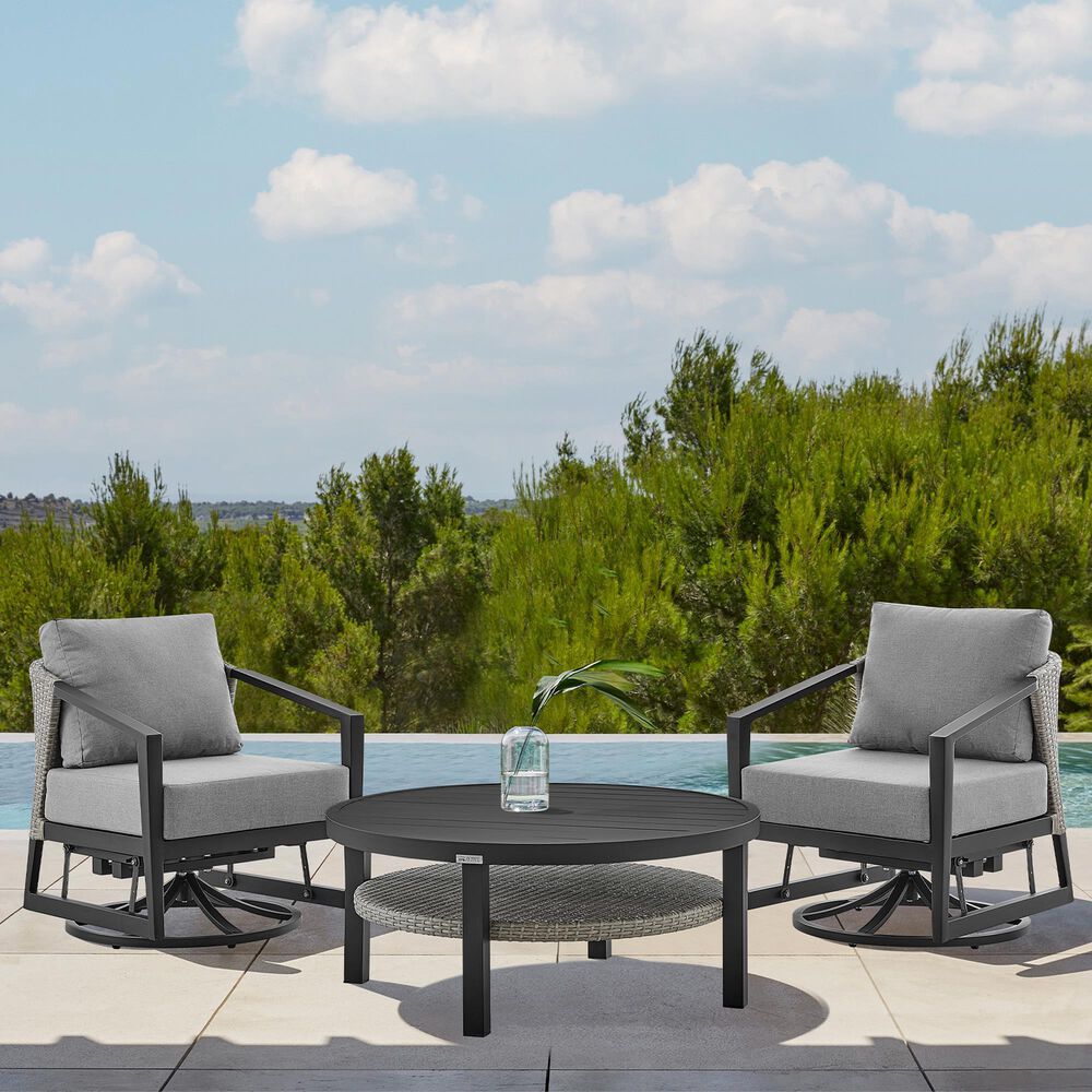Blue River Aileen 3-Piece Patio Swivel Seating Set in Black and Grey, , large