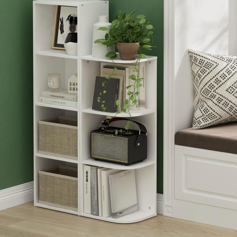 HOMLUX 3-Tier Corner Open Shelf Bookcase in White, , large