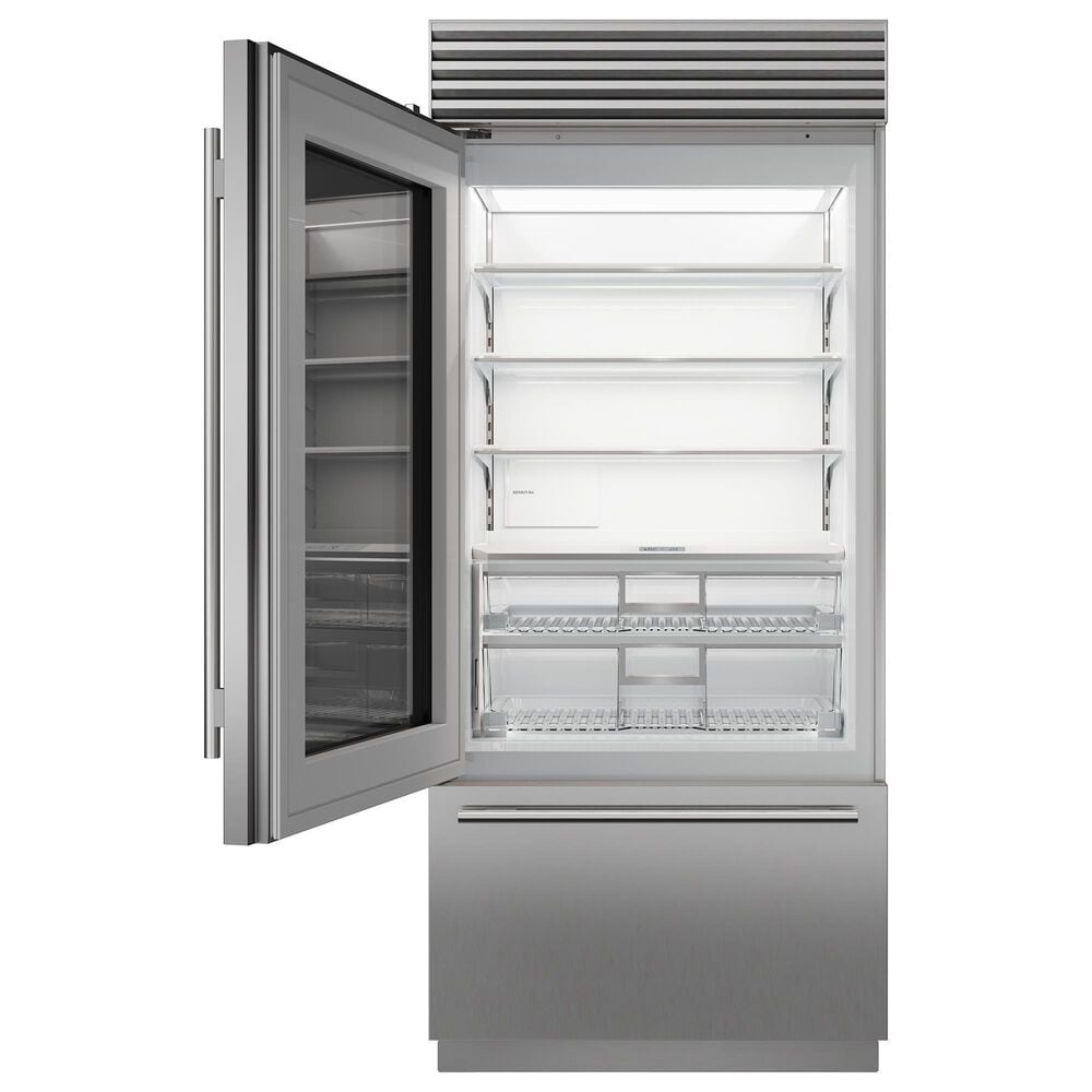 Sub Zero 20.8 Cu. Ft. Classic Left Hinge Bottom-Freezer Refrigerator with Glass Door and Pro Handle in Stainless Steel, , large