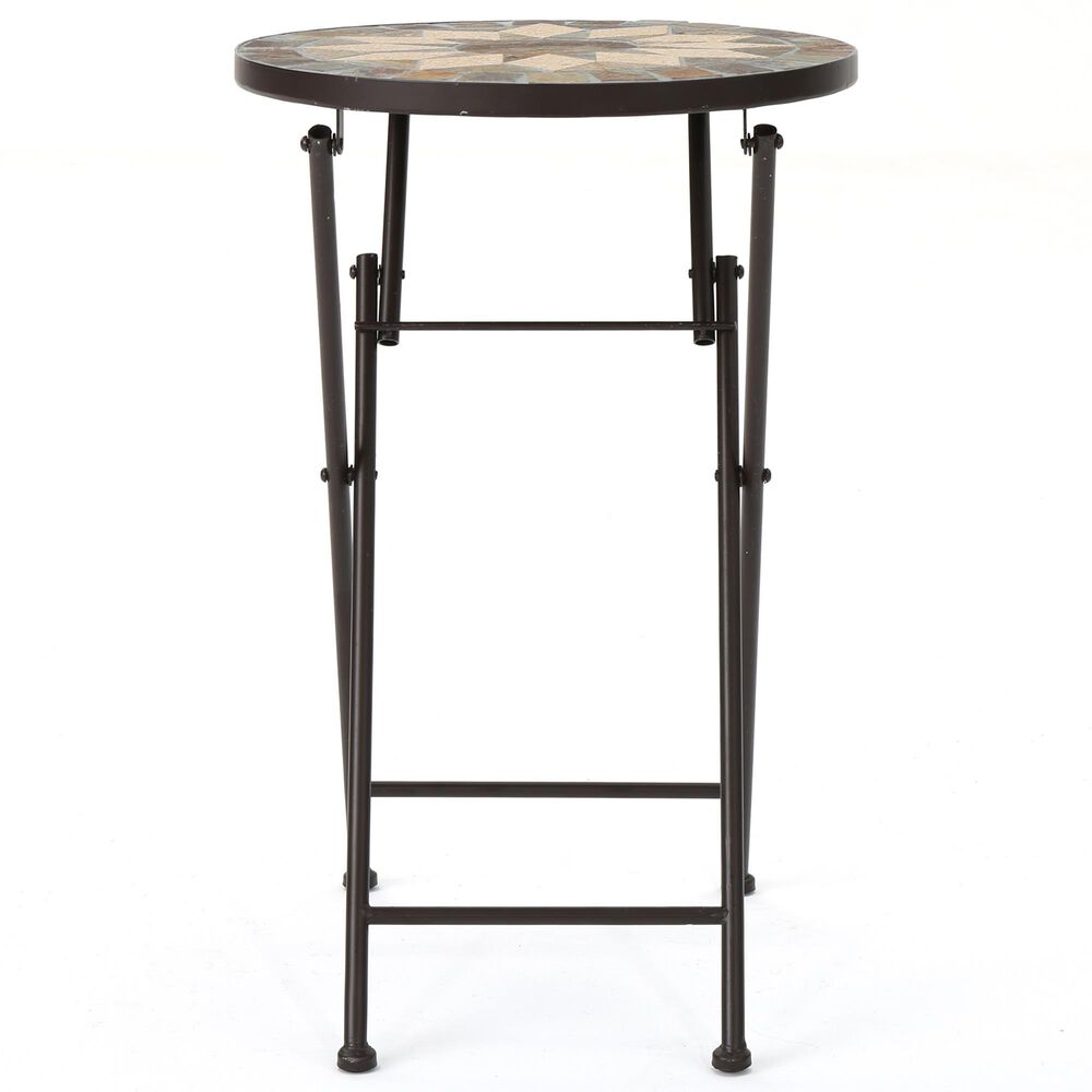 Hearth and Haven Silvester Outdoor Round Folding End Table in Beige and Black, , large