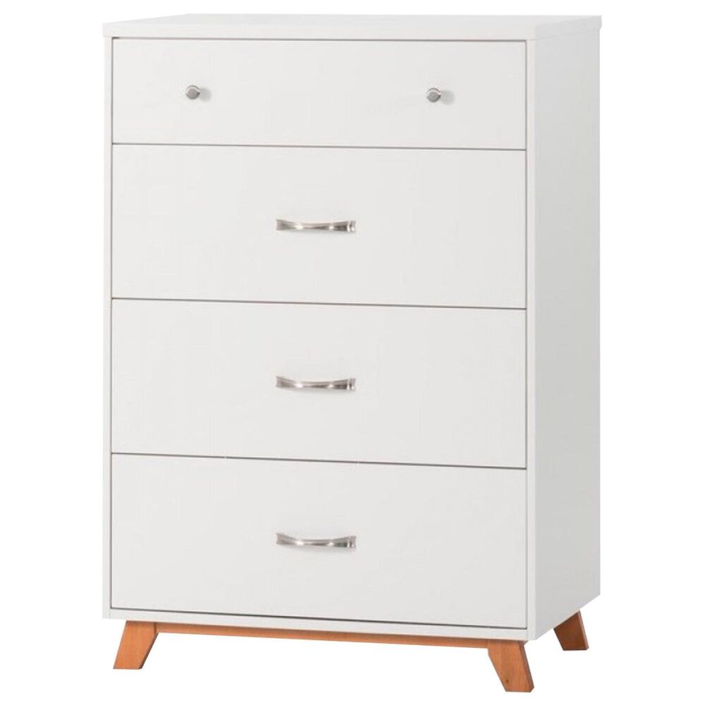 Foundations Worldwide Soho 4 Drawer Chest in Matte White and Natural, , large
