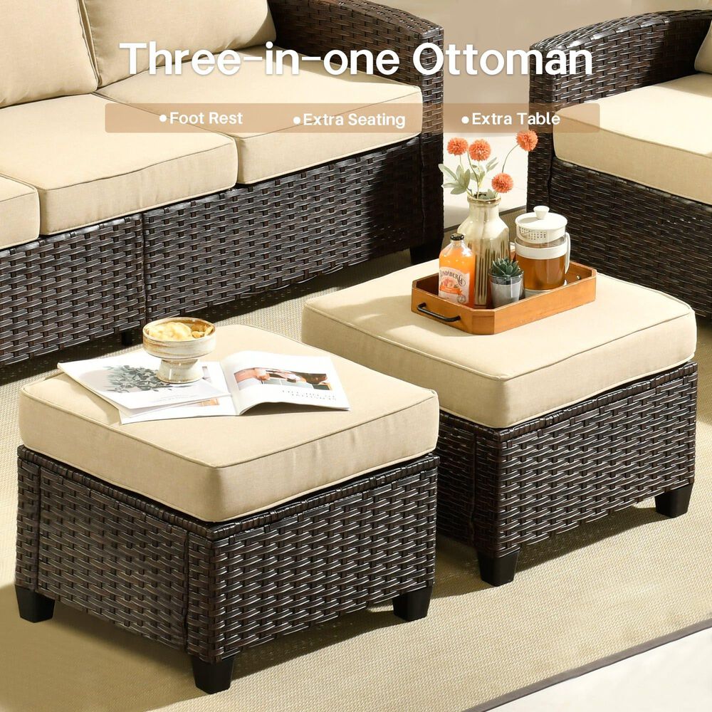 HOMLUX 5-Piece Patio Conversation Set with Brown Wicker in Beige, , large