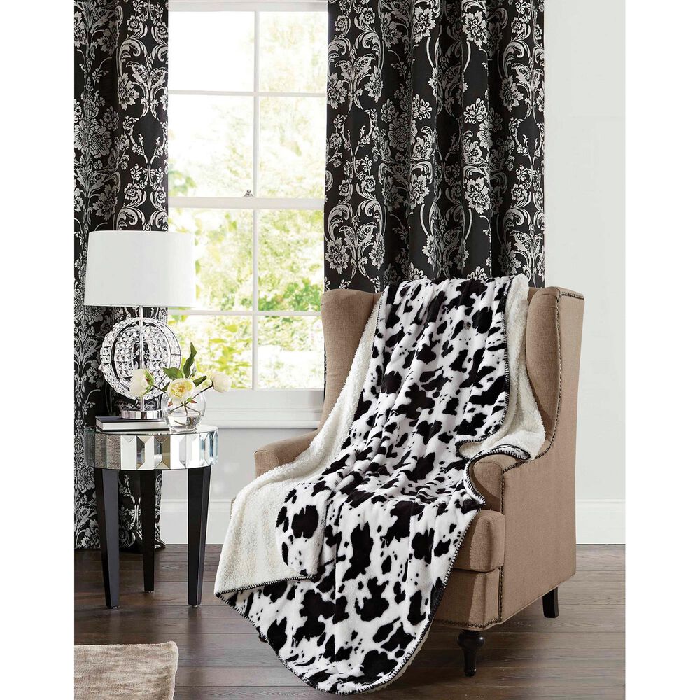 Duke Imports Cow Skin Sherpa Mink Plush Throw in Black and White, , large