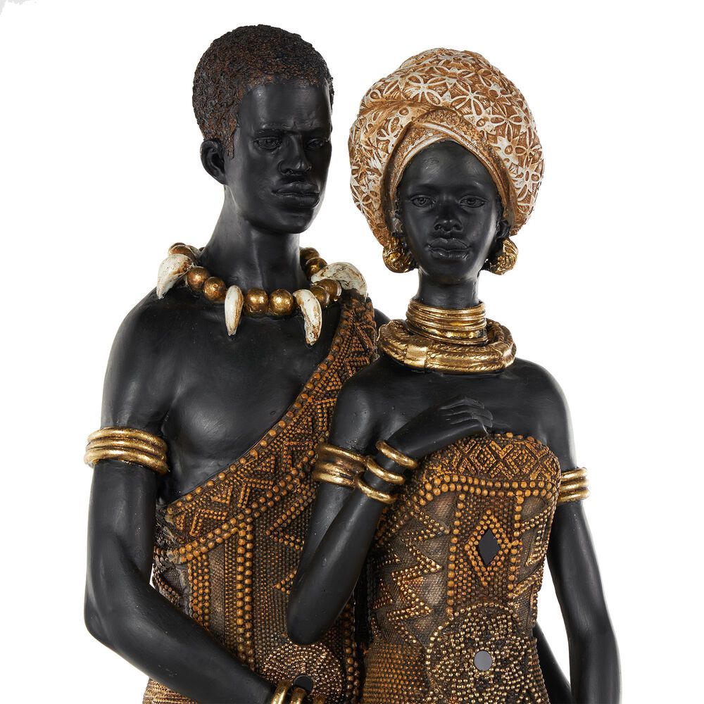 Maple and Jade Family Tall African Decorative Sculpture with Jewels in Matte Black, Gold, Copper, Bronze and White, , large