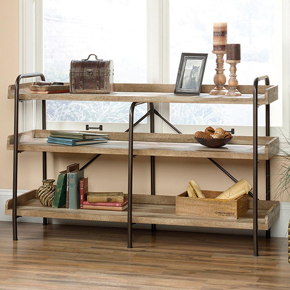 Sauder Anywhere 55" Console in Lintel Oak and Black Metal, , large