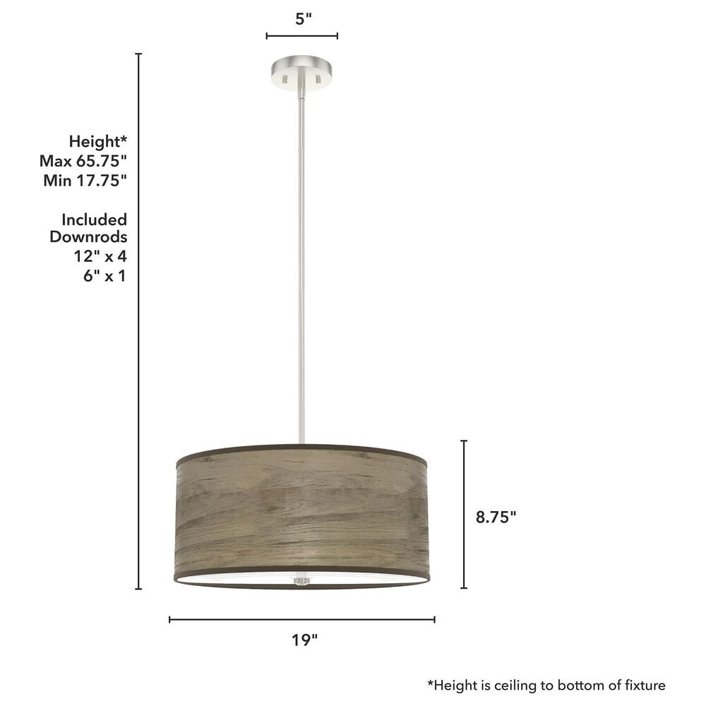 Hunter Solhaven 3-Light Mini Pendant with Warm Grey Oak Shade in Brushed Nickel, , large
