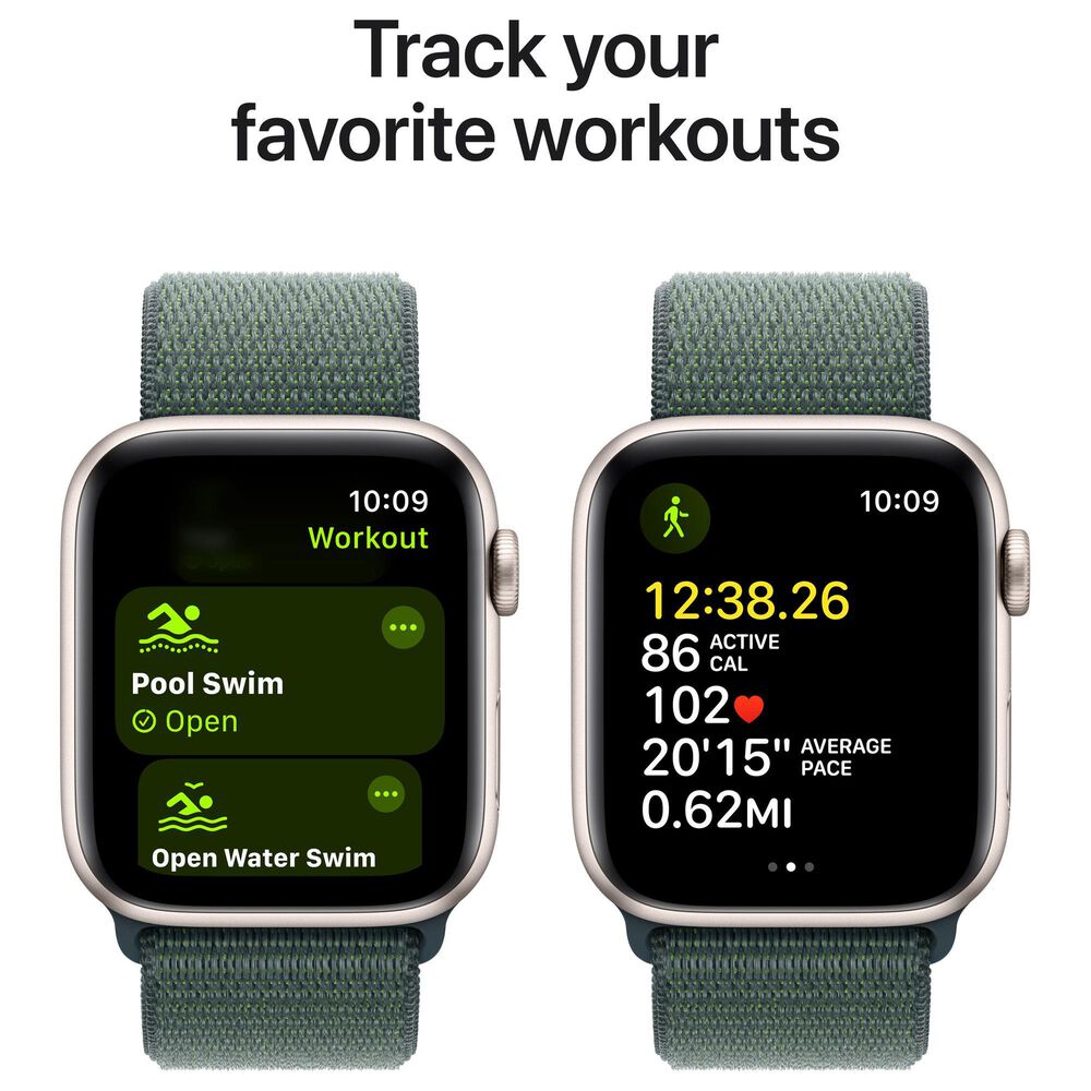 Apple Watch SE GPS + Cellular 44mm Starlight Aluminum Case with Lake Green Sport Loop, , large