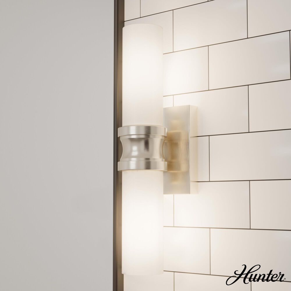 Hunter Lenlock 16&quot; 2-Light Vanity with Cased White Shade in Brushed Nickel, , large