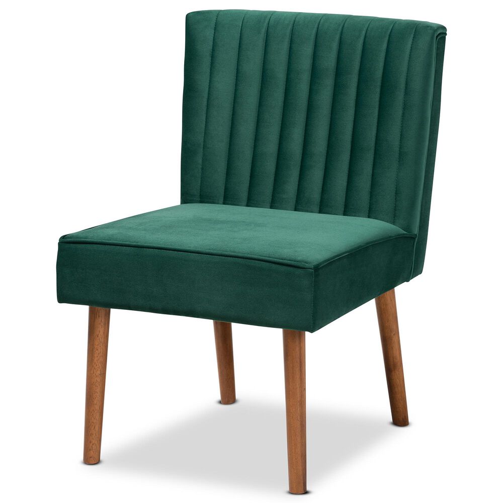 Baxton Studio Alvis Side Chair with Green Velvet Cushion in Walnut Brown, , large