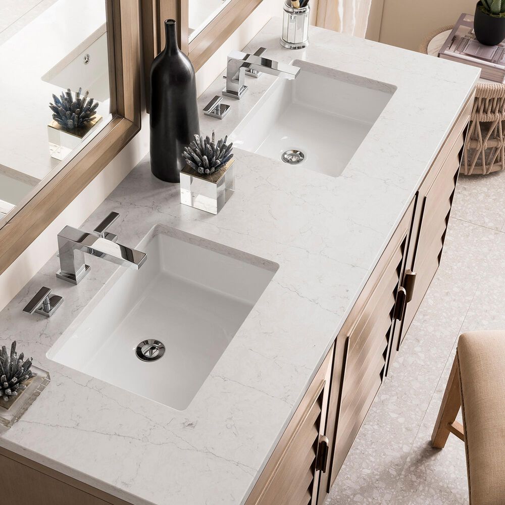 James Martin Vanities Portland 60&quot; Double Bathroom Vanity in Whitewashed Walnut with 3 cm Eternal Jasmine Pearl Quartz Top and Rectangular Sinks, , large