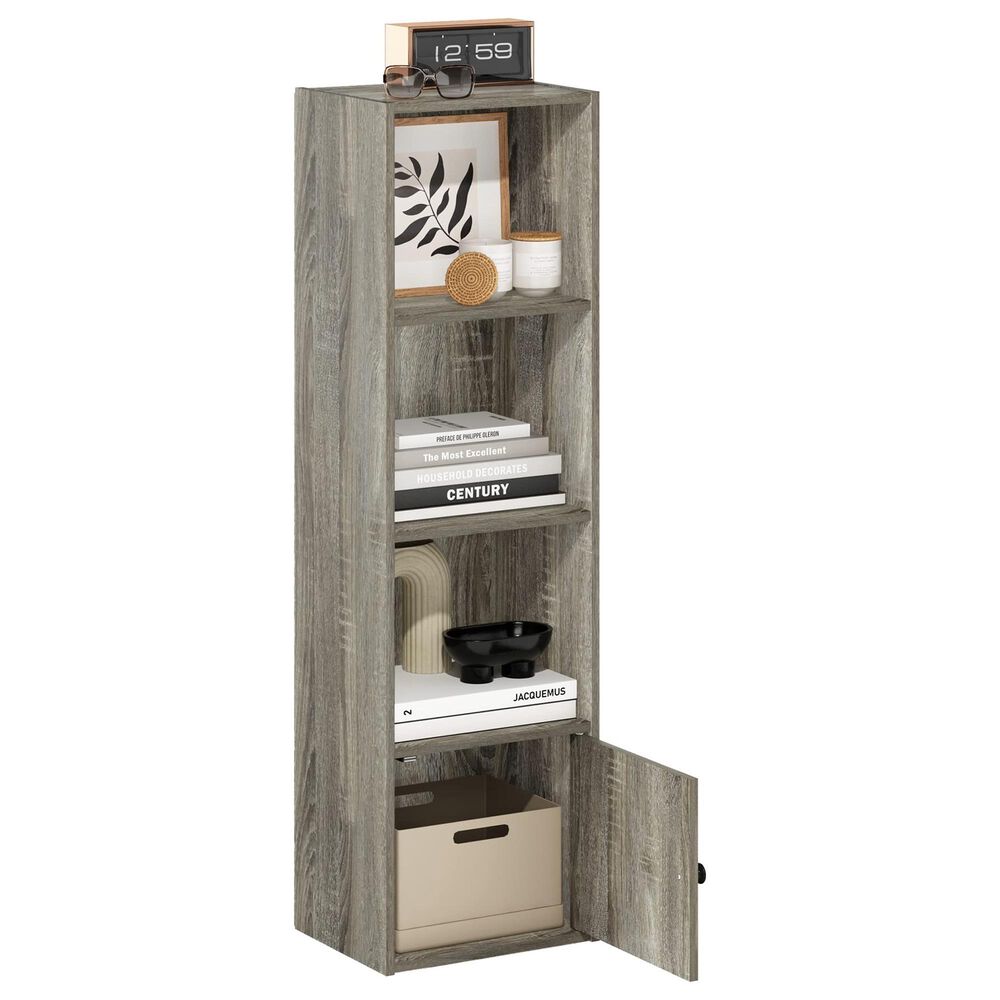 HOMLUX 4-Tier Shelf Bookcase with Door Storage Cabinet in French Oak, , large