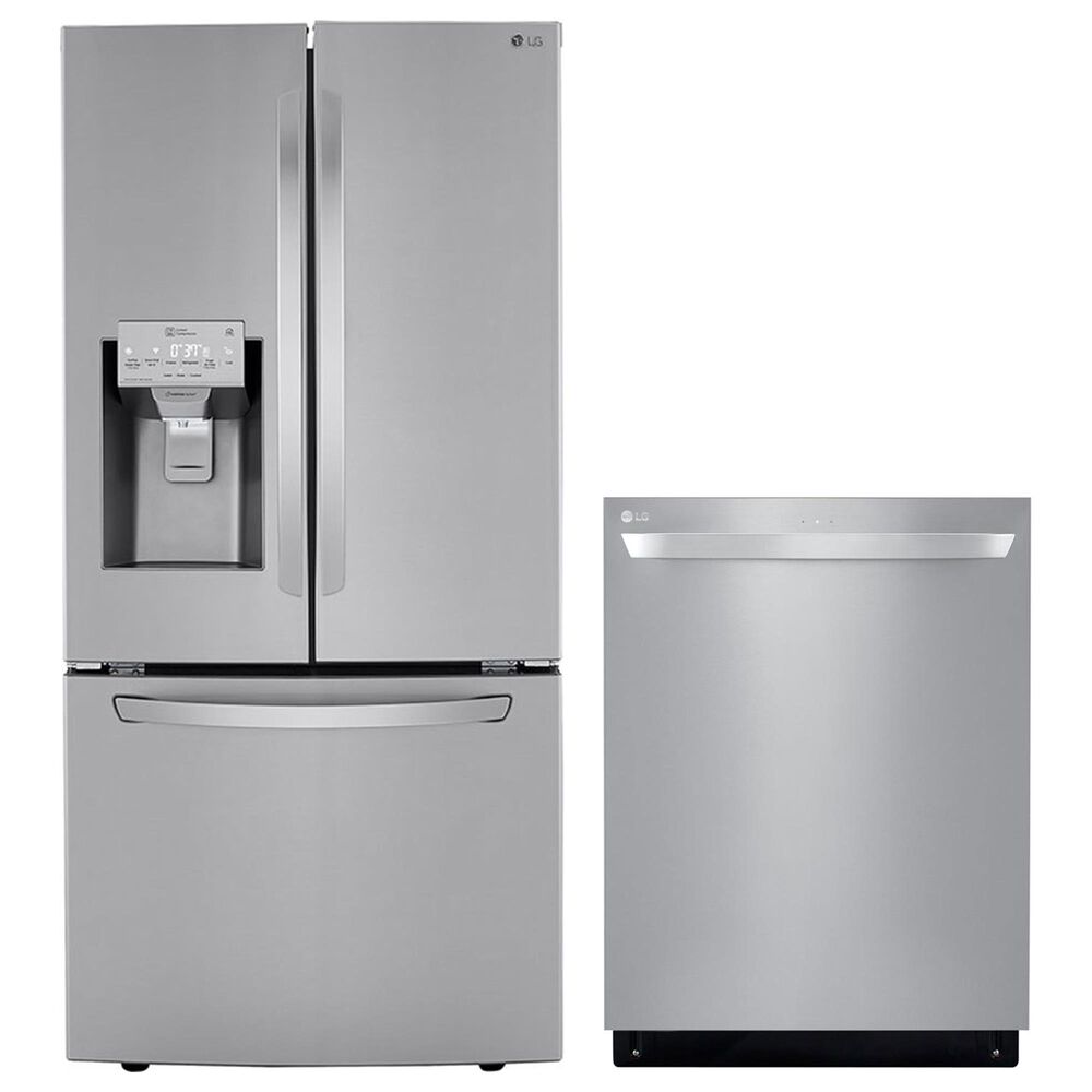 LG 2 Piece Kitchen Package 25 Cu. Ft. French Door Refrigerator and Top Control Smart Dishwasher - Stainless Steel , , large