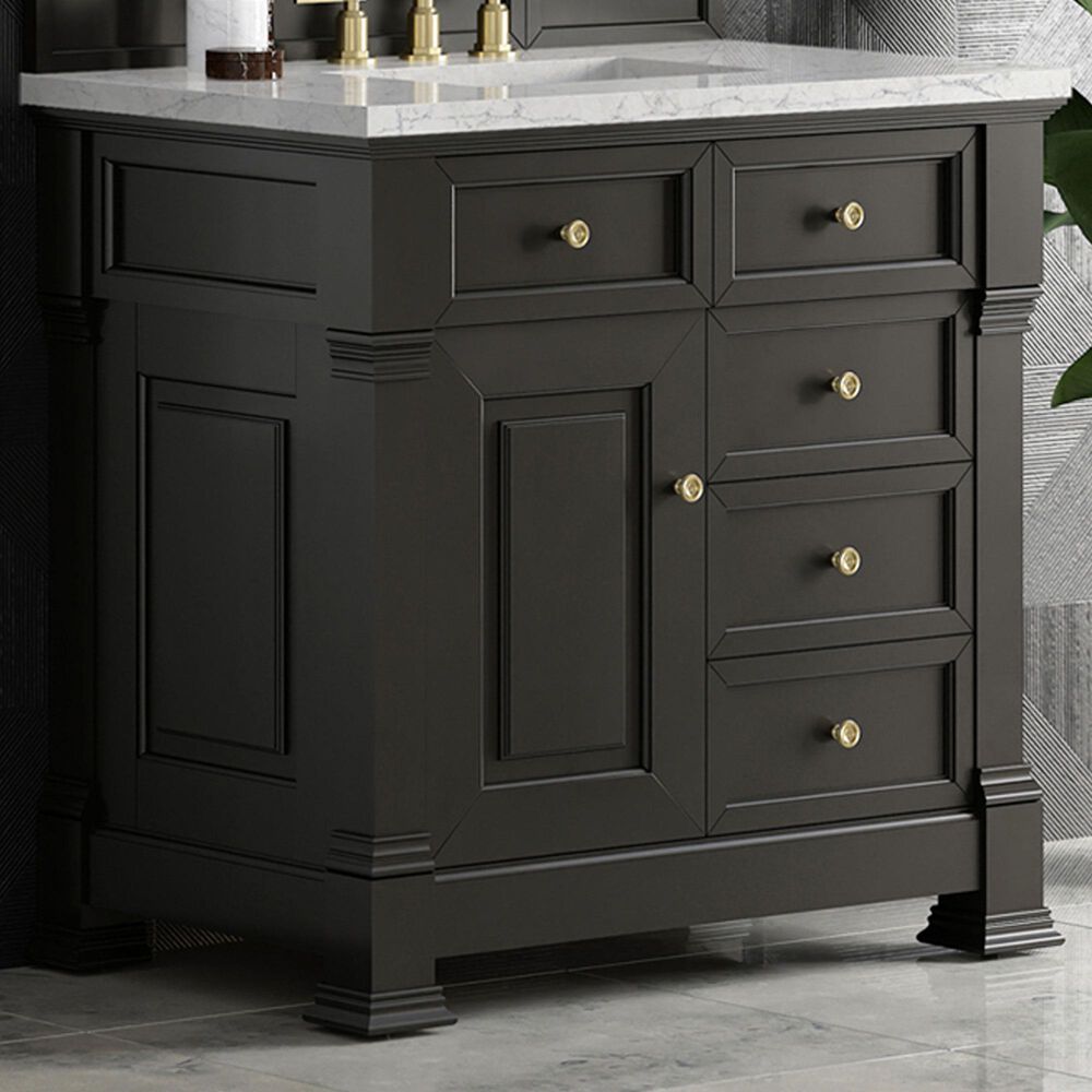 James Martin Vanities Brookfield 36&quot; Single Bathroom Vanity in Black Onyx with 3 cm Eternal Jasmine Pearl Quartz Top and Rectangular Sink, , large